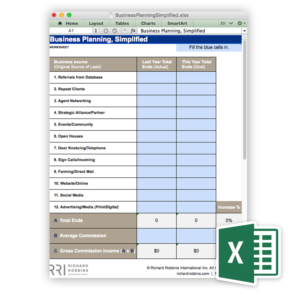 Business Planning Simplified Excel Worksheet