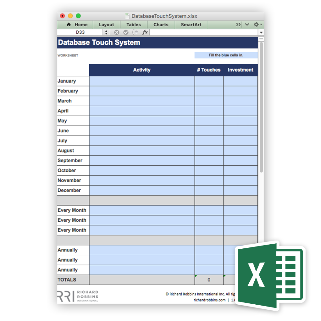 Database Touch System Excel Worksheet