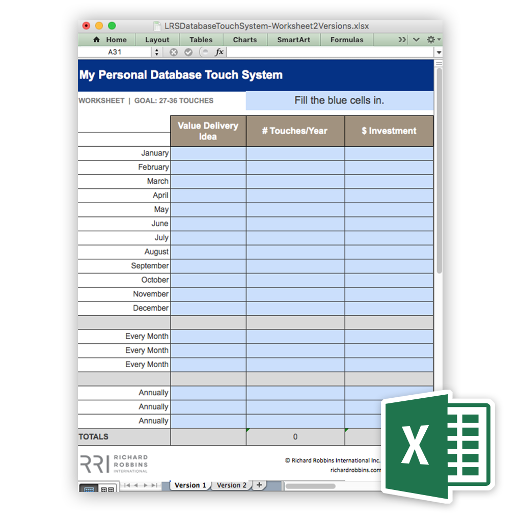 My Personal Database Touch System Excel Worksheet
