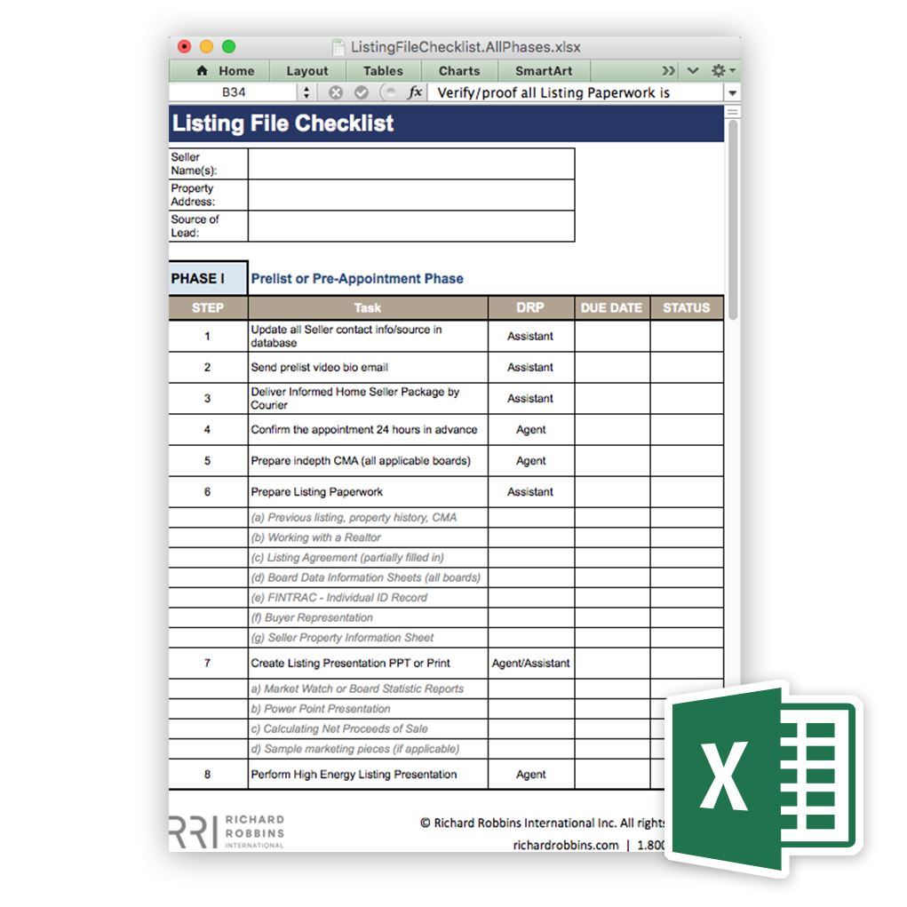 Listing File Excel Checklist